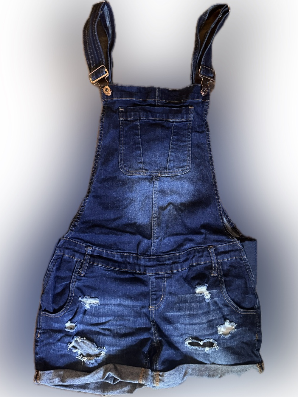 Maternity stretchy Dark Blue Distressed denim Overalls